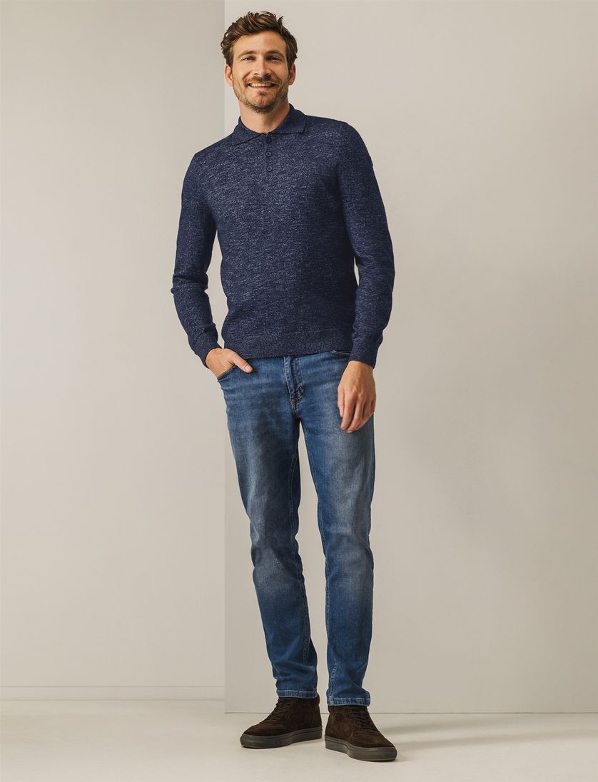 pullover polo lange mouw State of Art donkerblauw