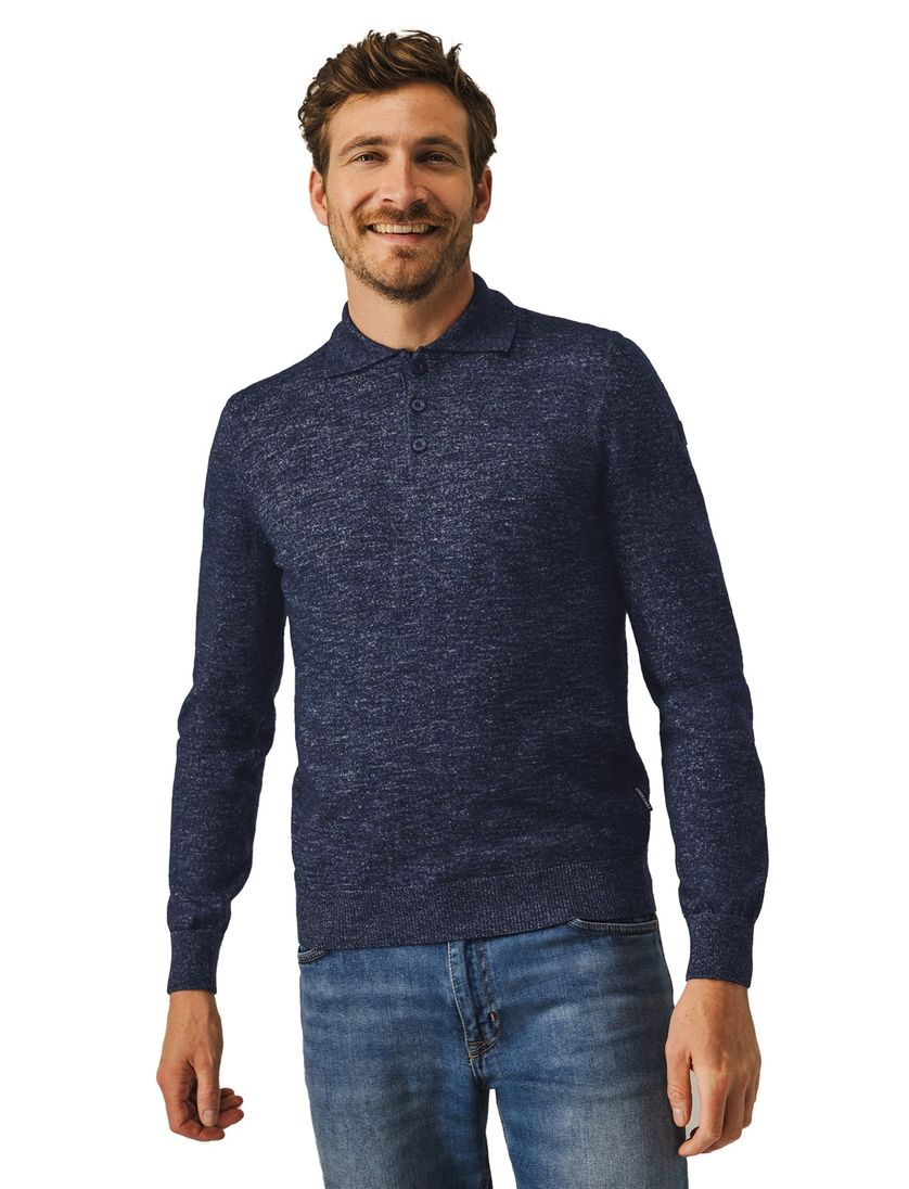 pullover polo lange mouw State of Art donkerblauw