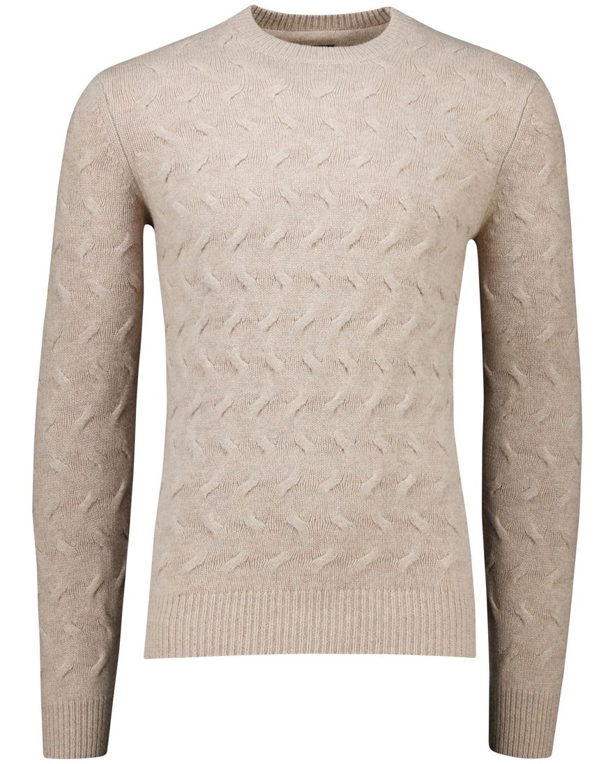 State of Art Trui Beige effen wol textuur met boord