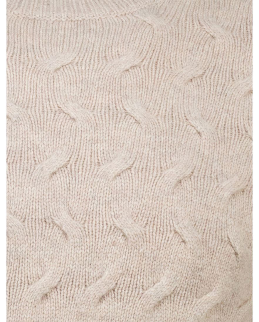 State of Art Trui Beige effen wol textuur met boord