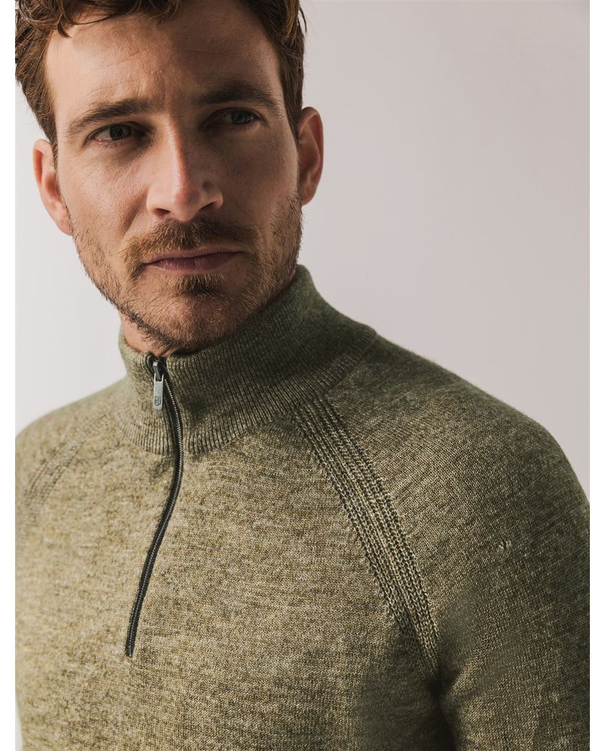 State of Art trui groen gemêleerd half-zip