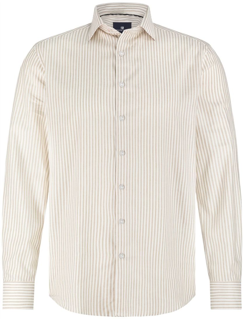 State of Art overhemd beige gestreept semi-wide collar