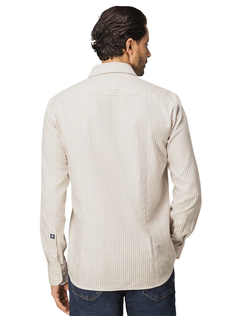 State of Art overhemd beige gestreept semi-wide collar