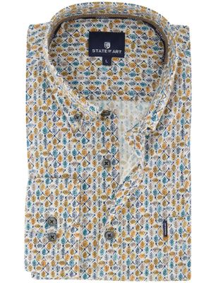 State of Art Casual overhemd State of Art geel blauw geprint button- down boord