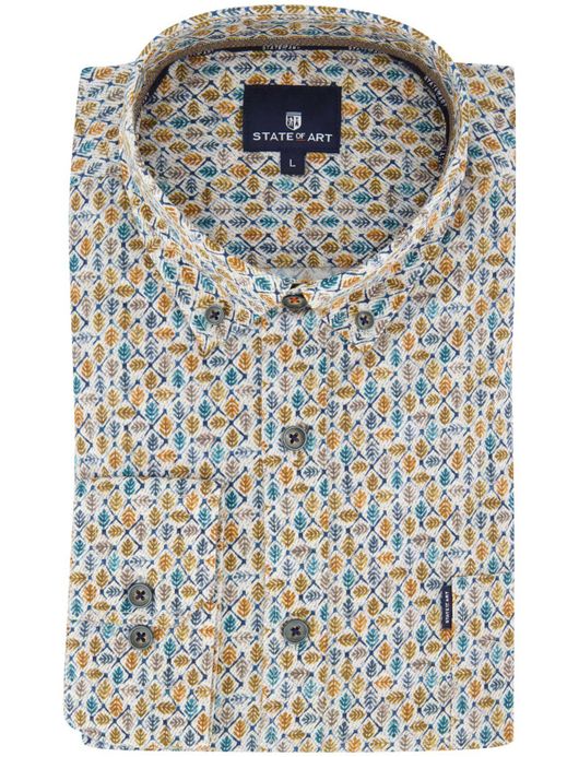 Casual overhemd State of Art geel blauw geprint button- down boord