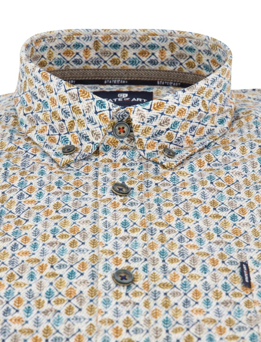 Geel blauw geprint State of Art overhemd ml 5 katoen