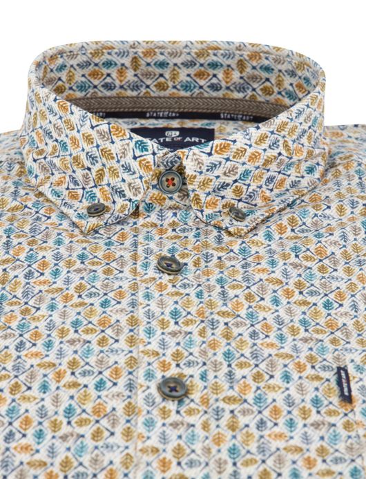State of Art casual overhemd geel blauw geprint katoen