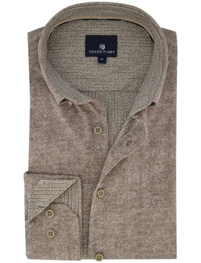 State of Art Beige State of Art overhemd wijde fit katoen