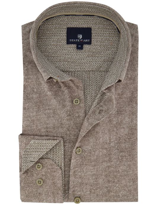 State of Art geprint overhemd beige katoen