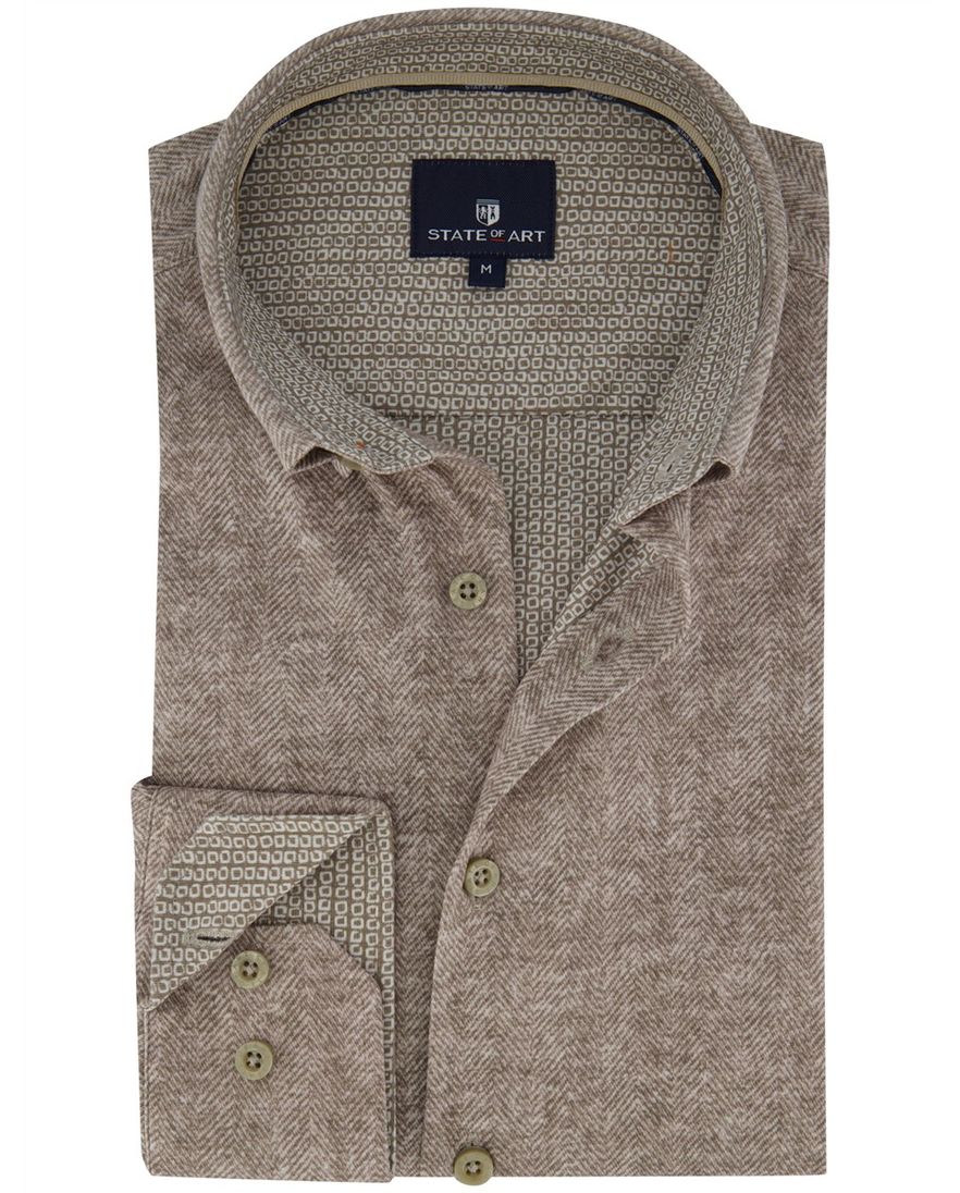 Wijde fit overhemd State of Art katoen beige