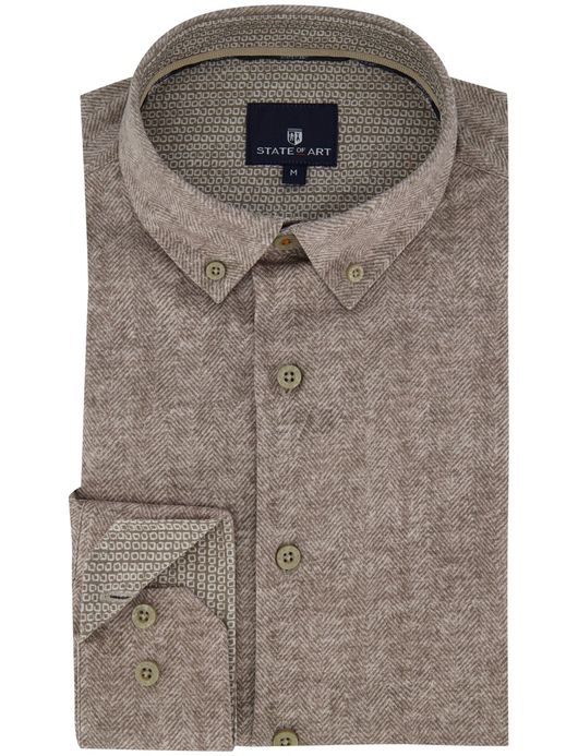 State of Art geprint overhemd beige katoen