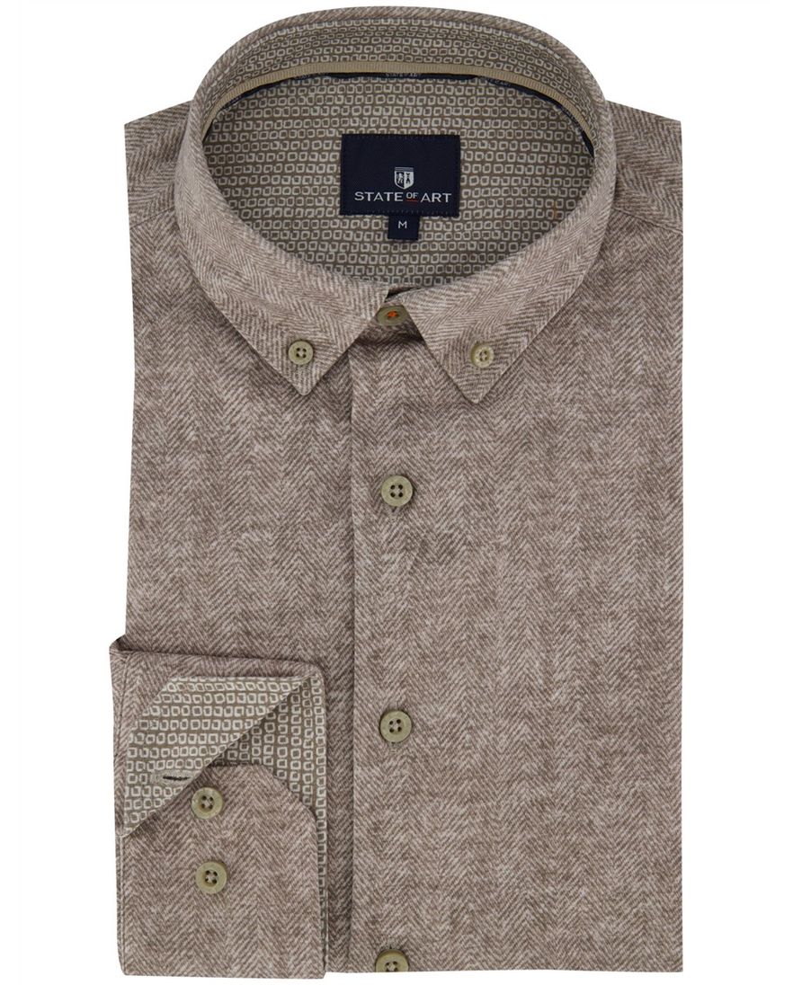 Wijde fit overhemd State of Art katoen beige