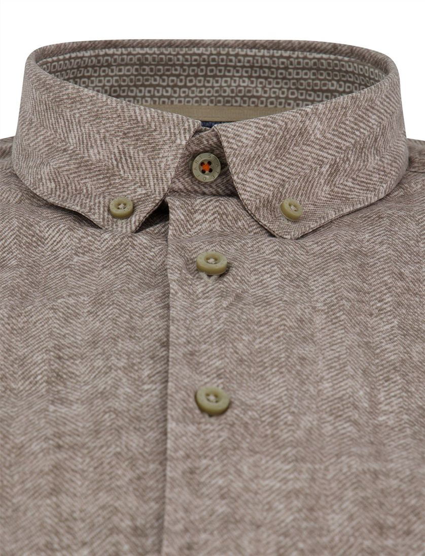 Beige State of Art overhemd wijde fit katoen