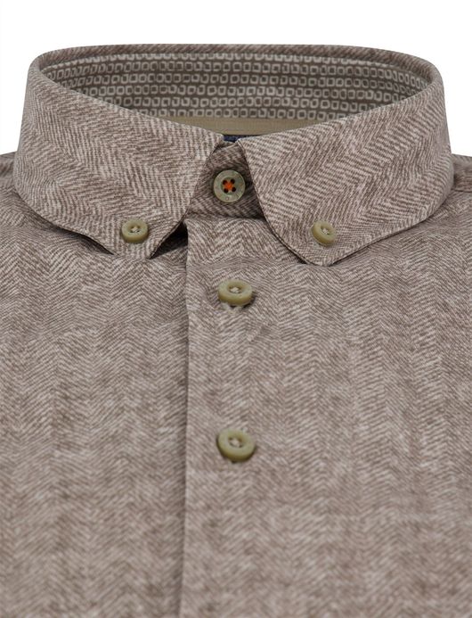 State of Art geprint overhemd beige katoen