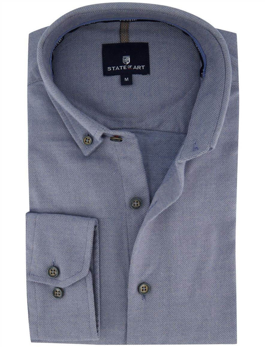 State of Art effen overhemd donkerblauw katoen