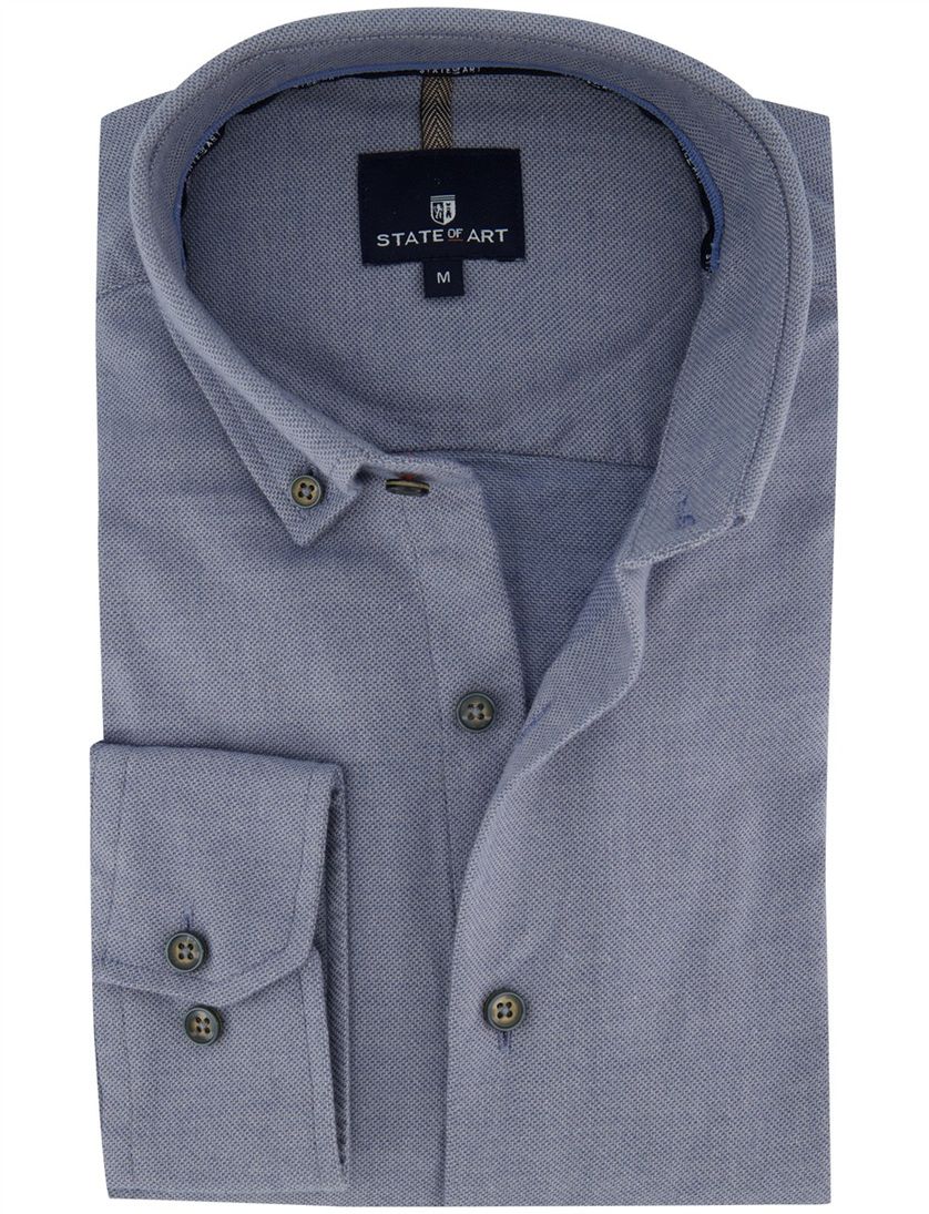 Wijde fit overhemd State of Art katoen donkerblauw