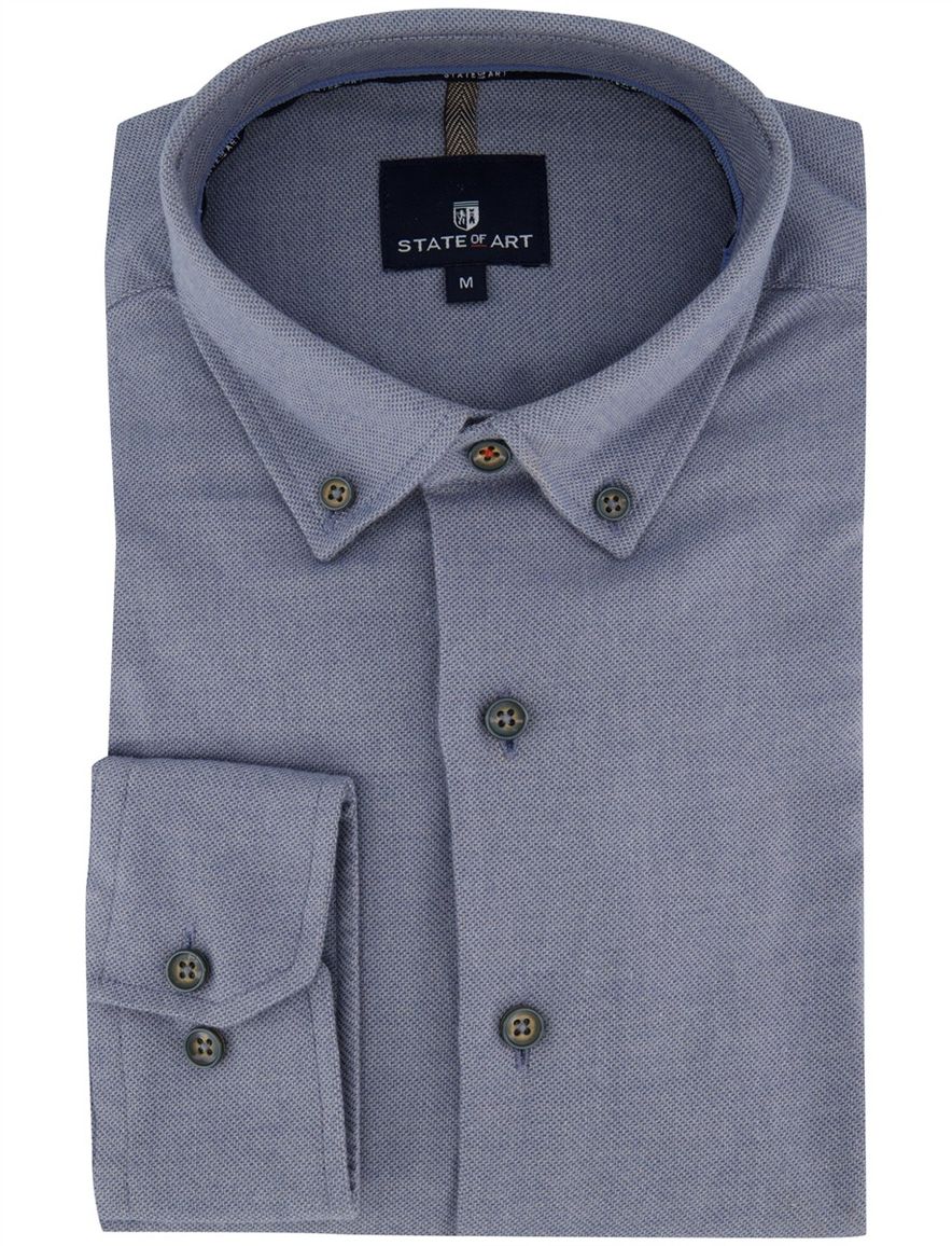 State of Art effen overhemd donkerblauw katoen