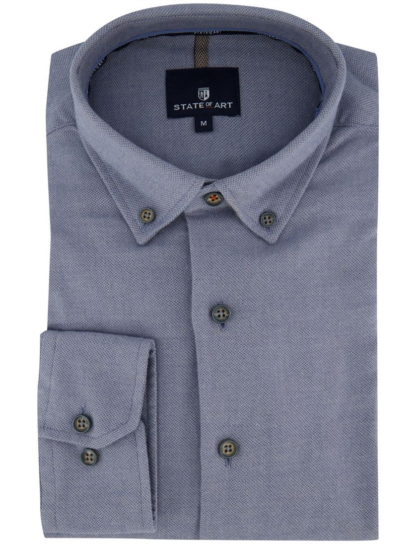 Wijde fit overhemd State of Art katoen donkerblauw