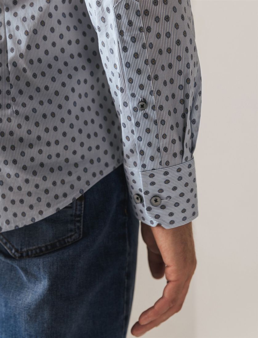 casual overhemd State of Art blauw met print en borstzak