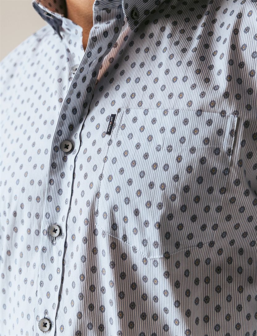 casual overhemd State of Art blauw met print en borstzak
