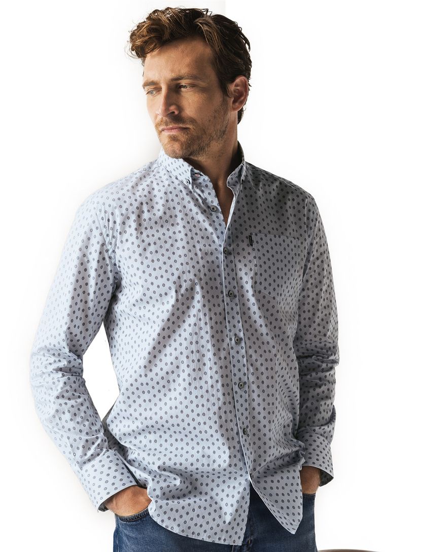 casual overhemd State of Art blauw met print en borstzak