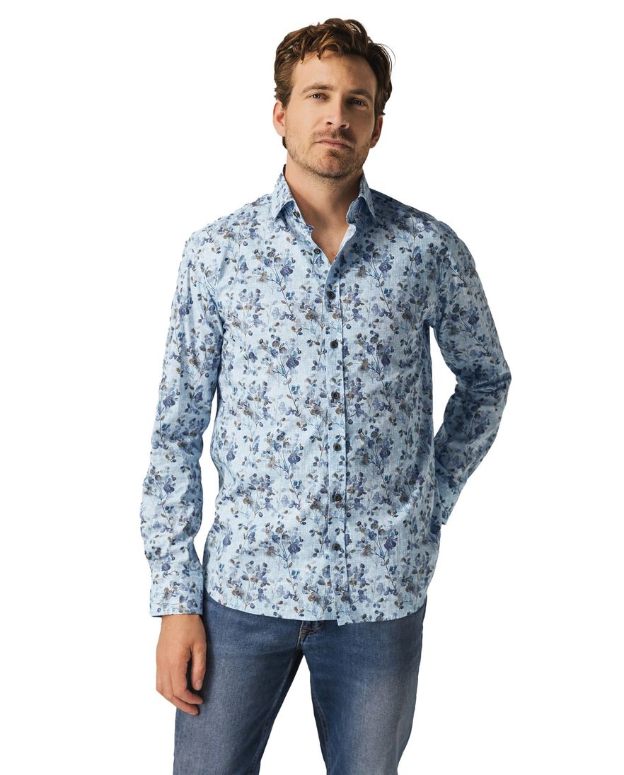 State of Art wijde fit casual overhemd blauw print