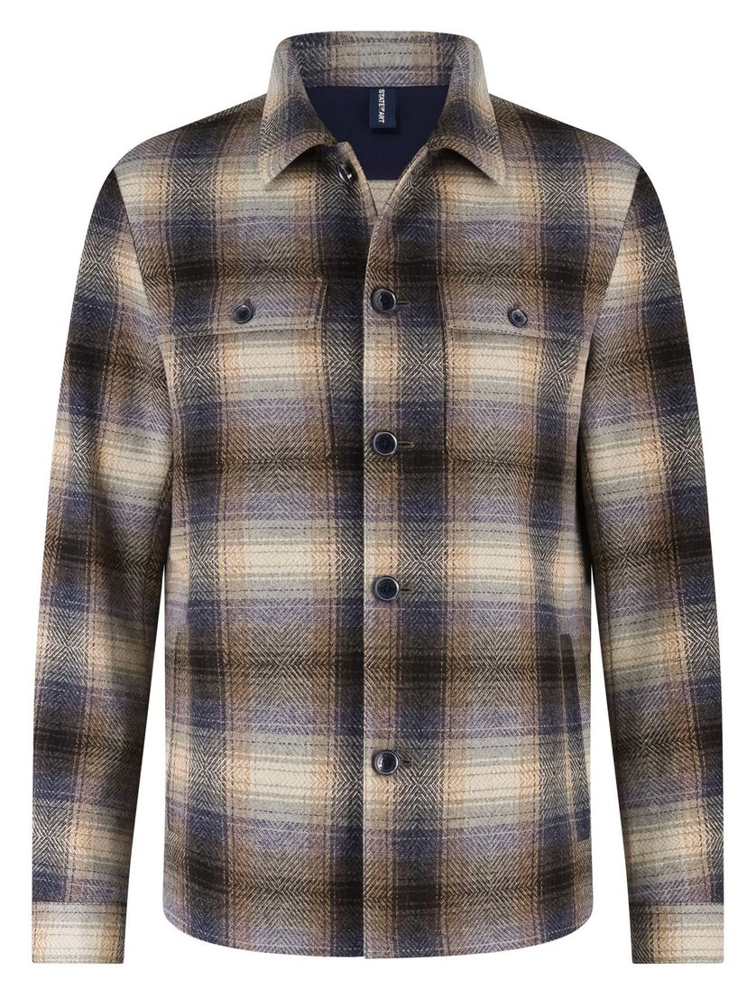 Overshirt State of Art wijde fit bruin geruit wol