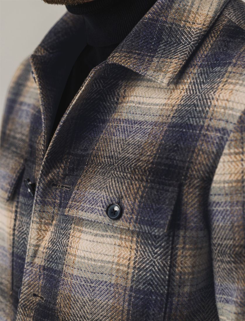 Overshirt State of Art wijde fit bruin geruit wol