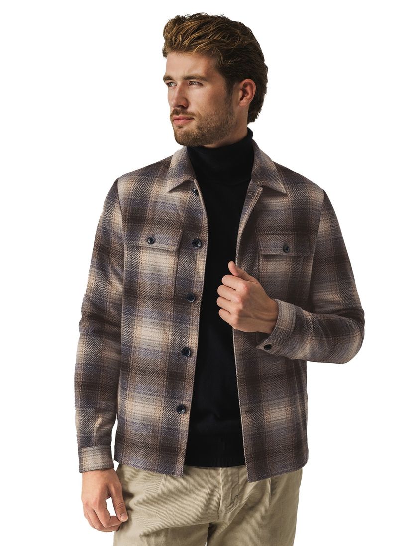 Overshirt State of Art wijde fit bruin geruit wol