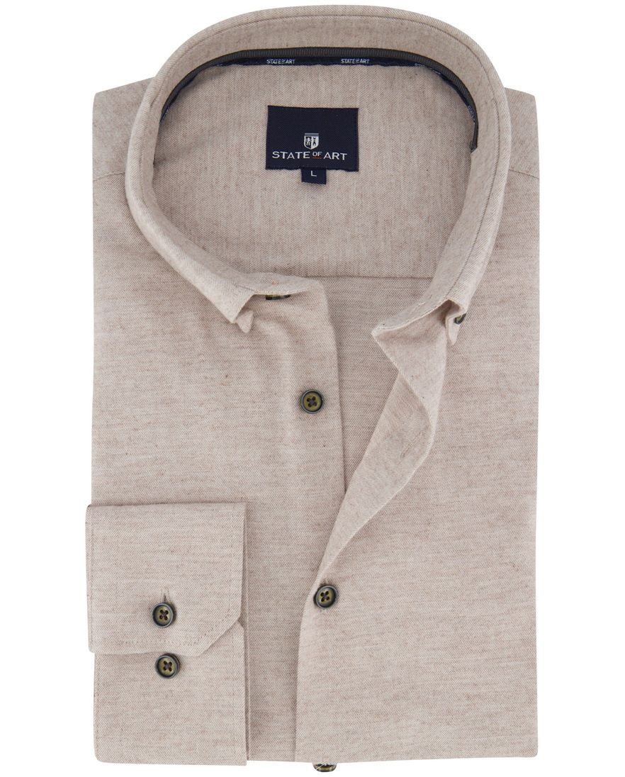 State of Art overhemd katoen beige gemêleerd button-down collar
