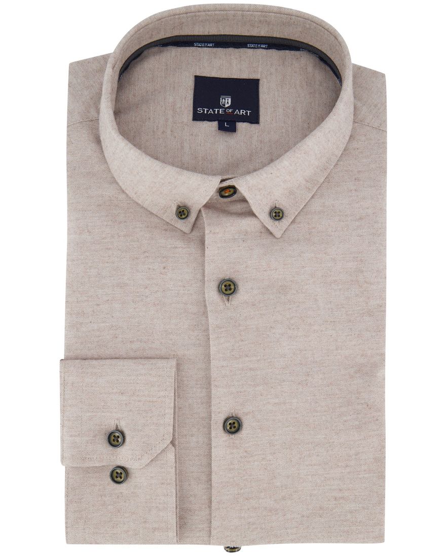State of Art overhemd katoen beige gemêleerd button-down collar