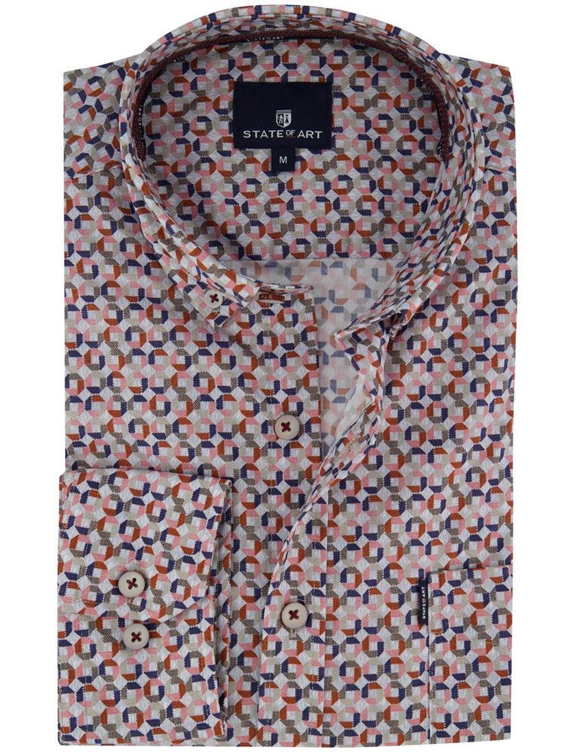Roze blauw geprint overhemd State of Art wijde fit