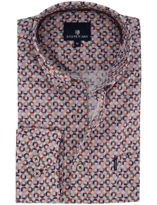 Wijde fit overhemd State of Art roze blauw geprint