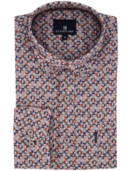 Wijde fit overhemd State of Art roze blauw geprint