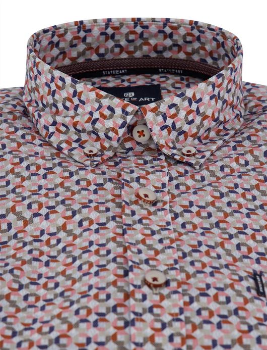 Wijde fit overhemd State of Art roze blauw geprint
