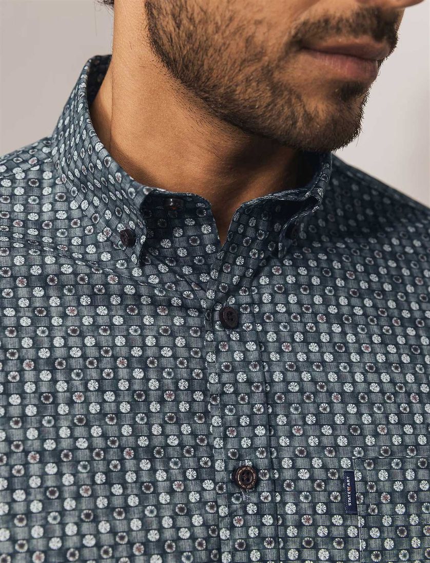 Overhemd geprint State of Art donkerblauw katoen
