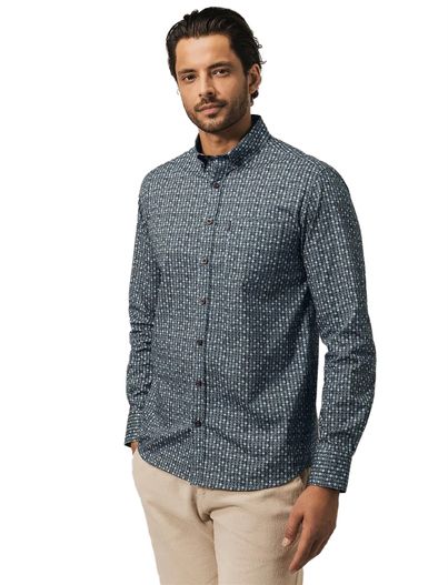 State of Art Geprint State of Art overhemd katoen donkerblauw