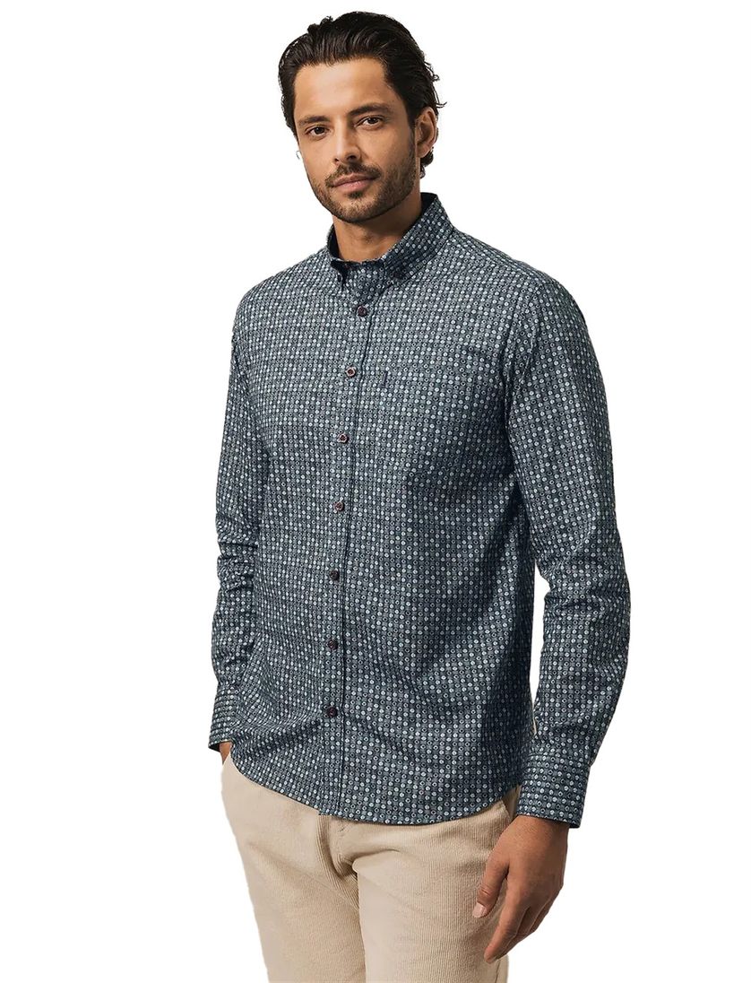 Overhemd geprint State of Art donkerblauw katoen