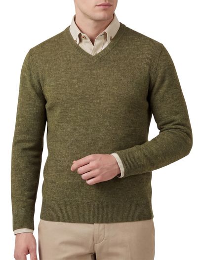 State of Art State of the Art trui groen gemeleerd v hals regular fit