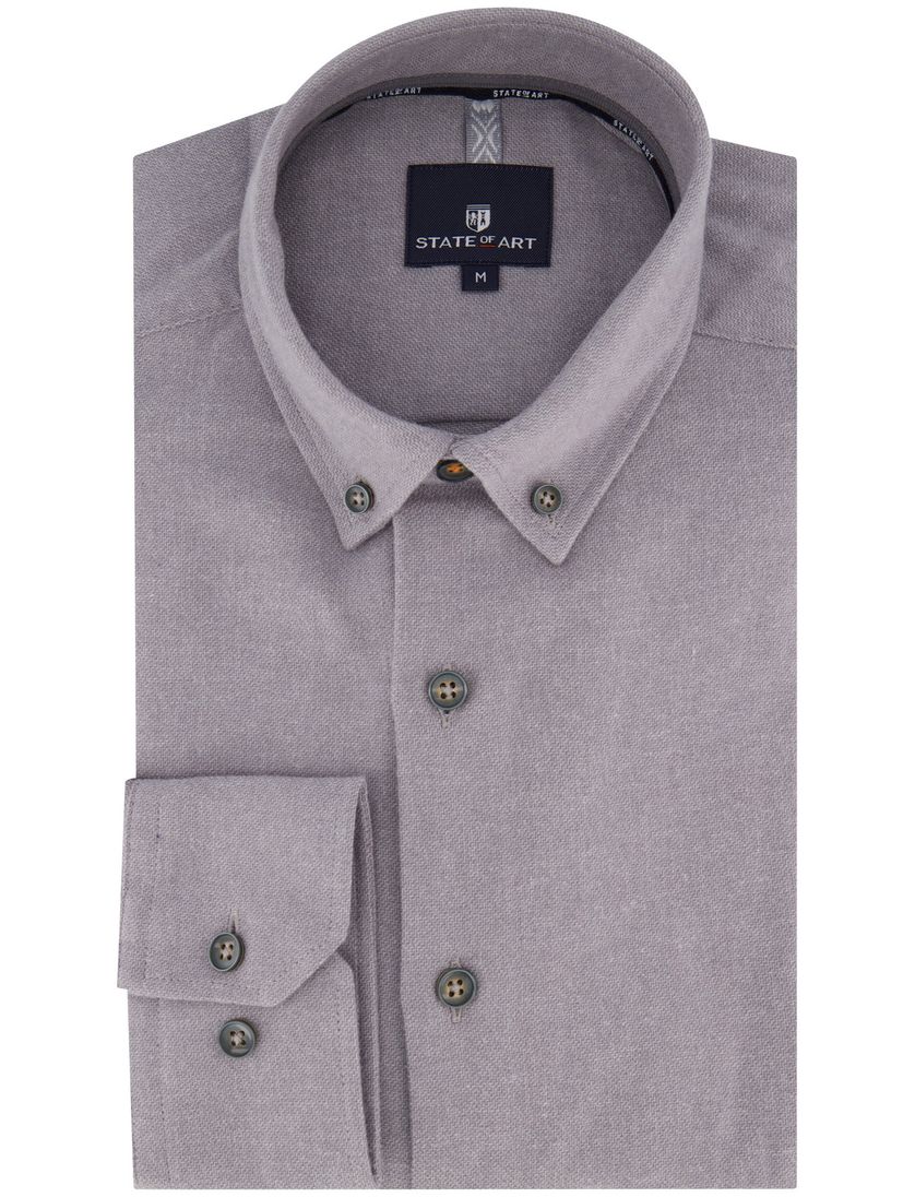 State of Art overhemd grijs gemêleerd flanel button-down