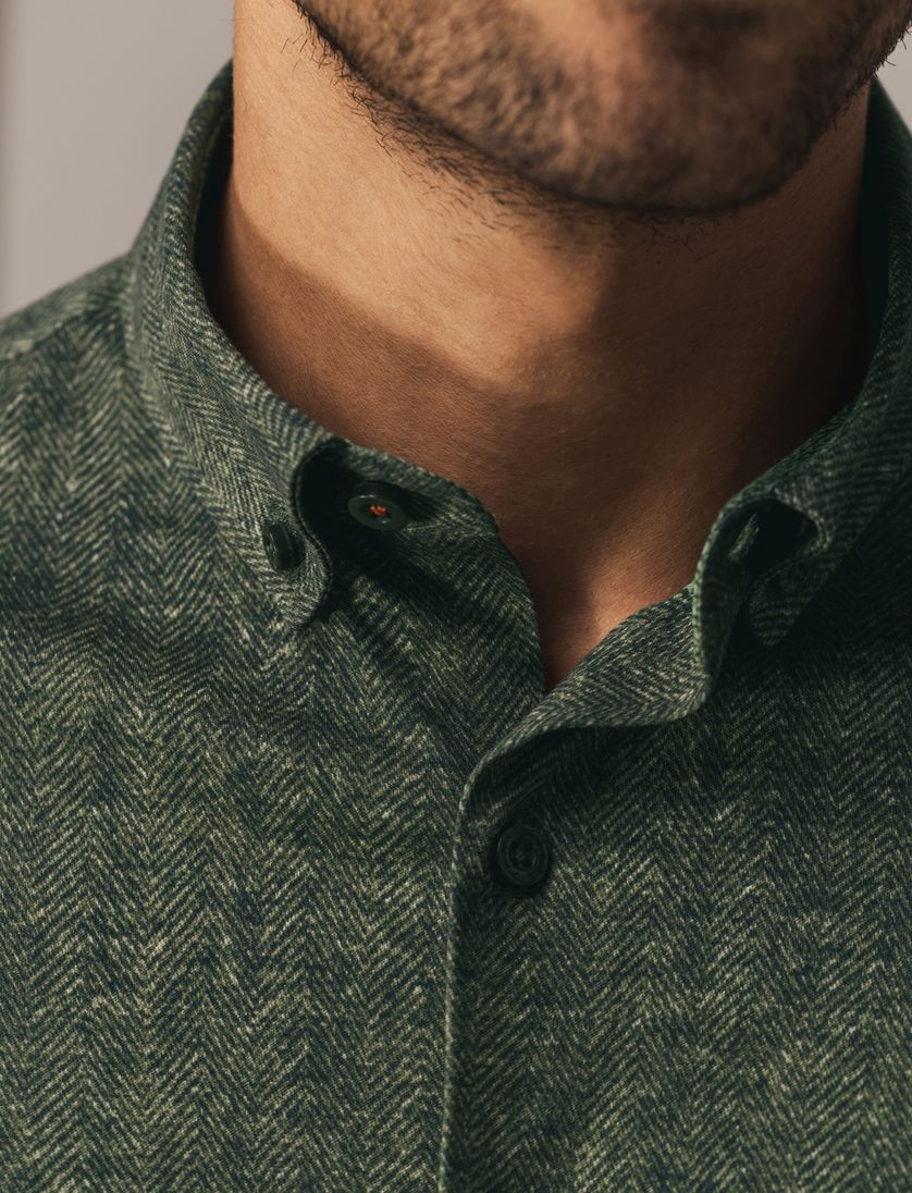 Overhemd State of Art groen visgraat button down boord