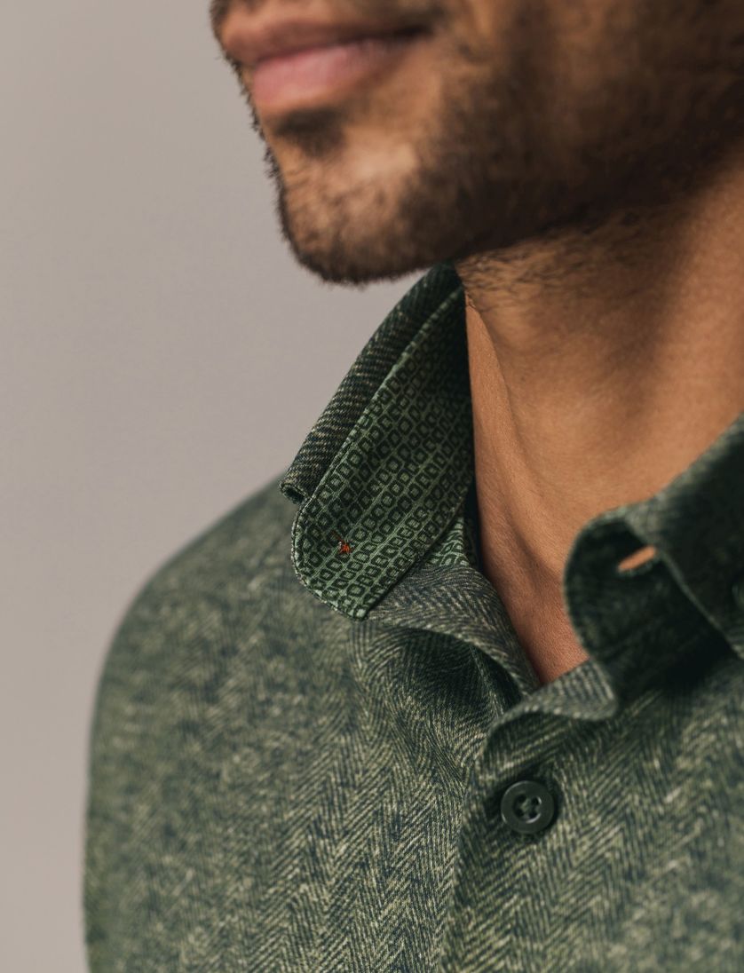 Overhemd State of Art groen visgraat button down boord