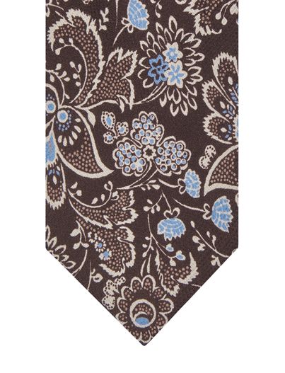 Profuomo Stropdas Profuomo bruin zijde geprint bloemen