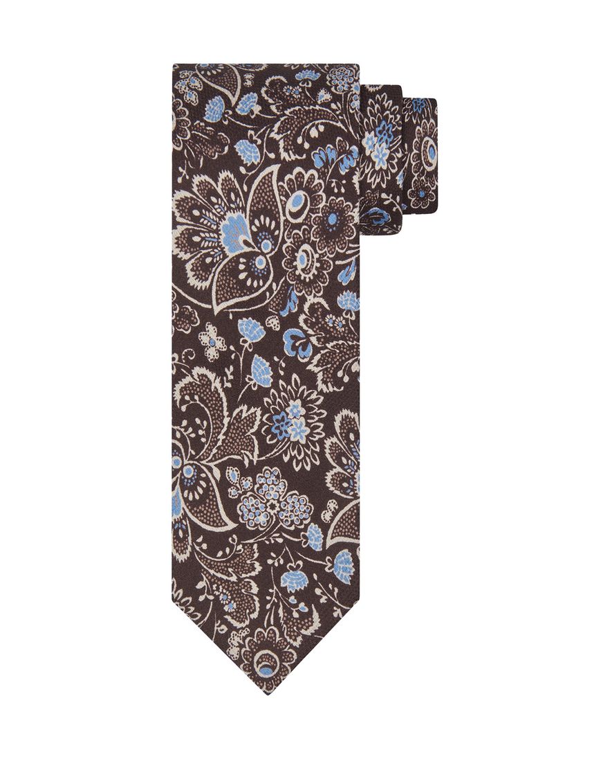 Profuomo stropdas bruin zijde bloemen geprint