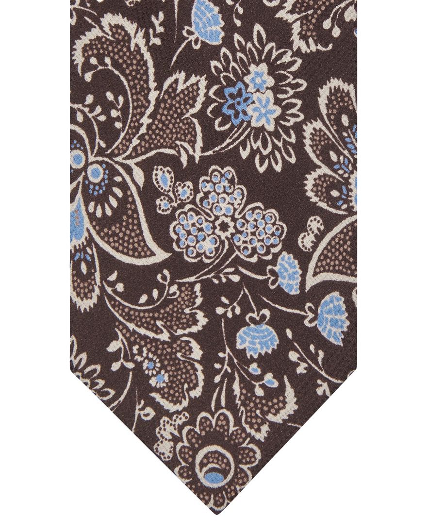 Profuomo stropdas bruin zijde bloemen geprint