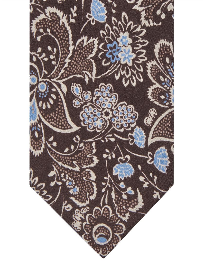 Stropdas Profuomo bruin zijde geprint bloemen