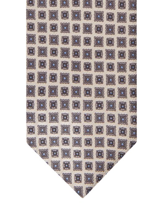 Profuomo stropdas bruin zijde vierkantjes geprint blauw