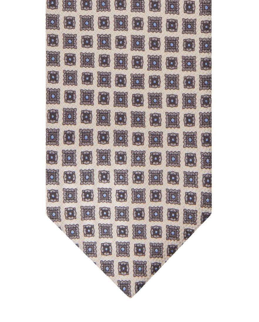 Profuomo stropdas bruin zijde vierkantjes geprint blauw