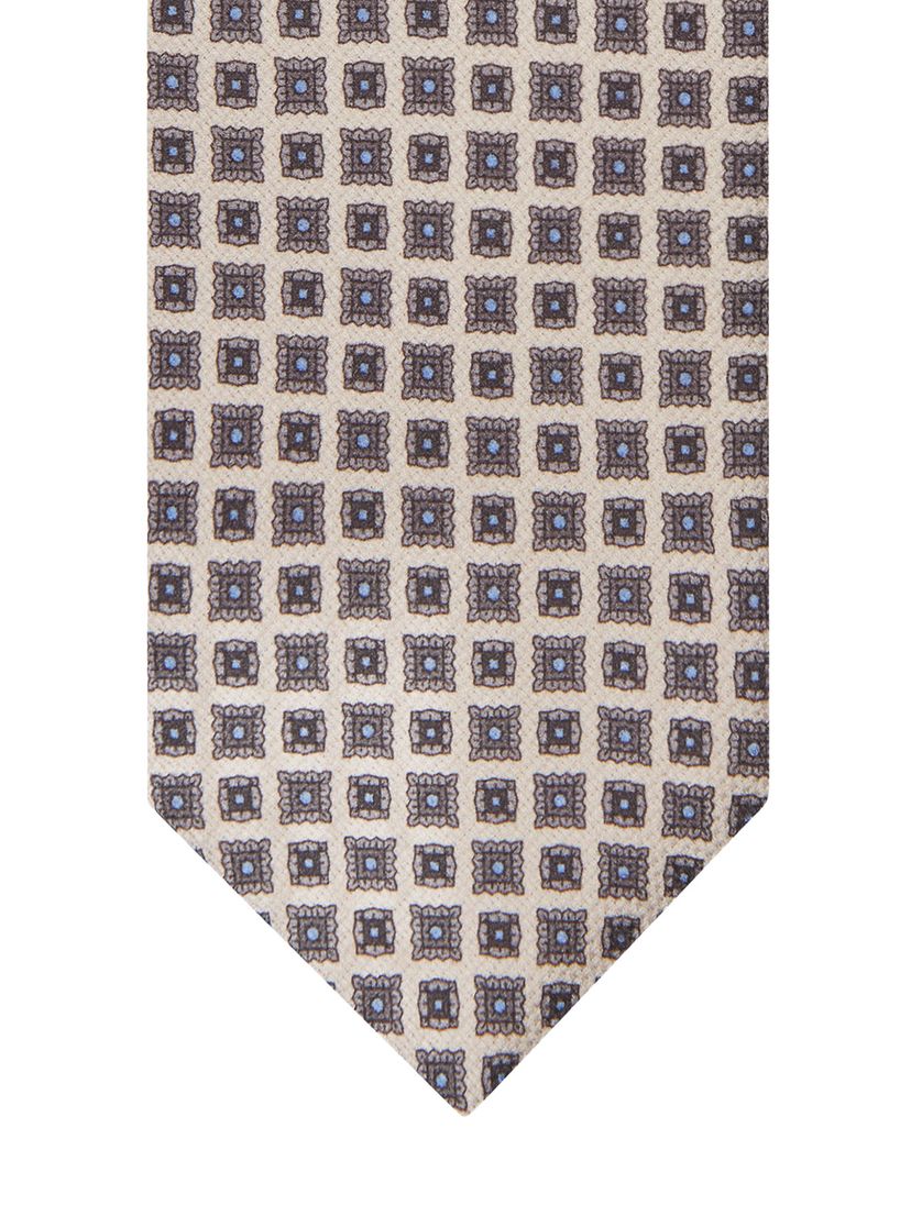 Stropdas Profuomo bruin zijde geprint vierkantjes blauw