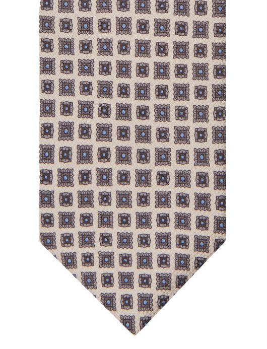 Profuomo stropdas bruin zijde vierkantjes geprint blauw